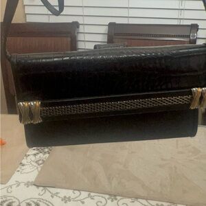 Brighton Black Crossbody  wallet with Gold Accents